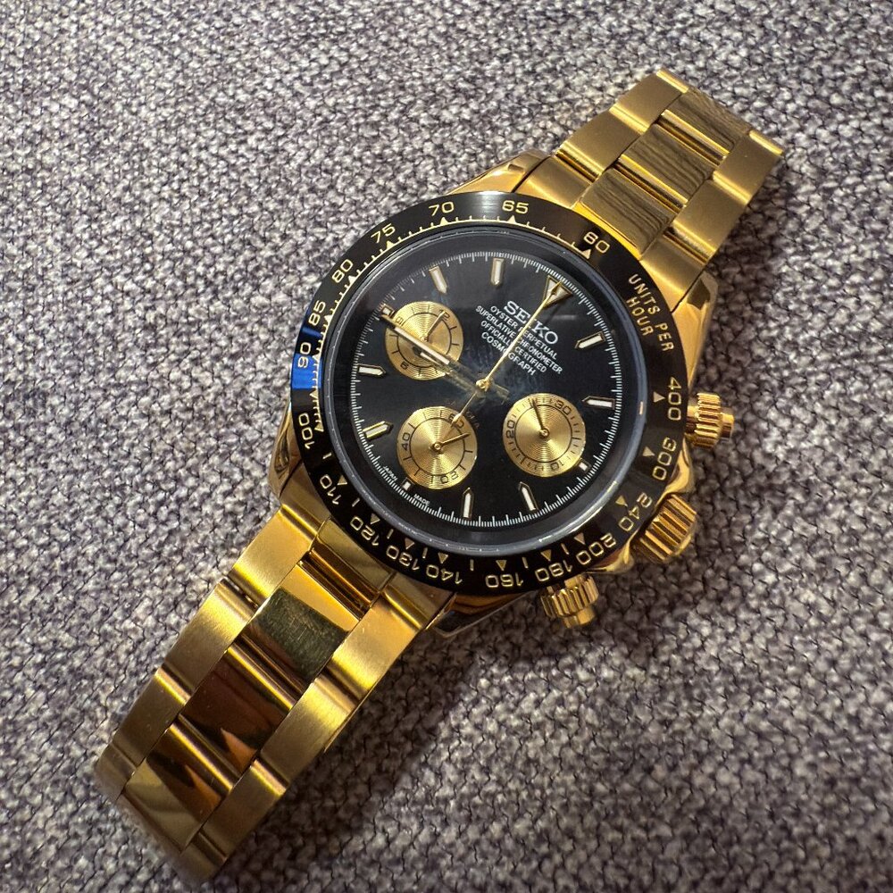 seiko mod custom gold daytona style Vk63 chronograph watch